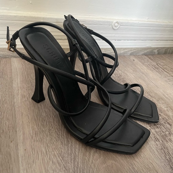 Schutz Women's Lovi Leather High Hill Sandals Stiletto Shoe Black - Picture 3 of 3